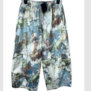 Bryn Walker Size Large Casbah Pants Pockets Blue Cream Print Crop Metallic NEW